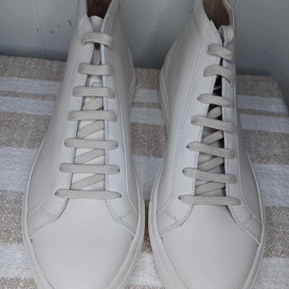 SUITSUPPLY men's high top solid white leather sneakers - EU 47 / US 9.5-10